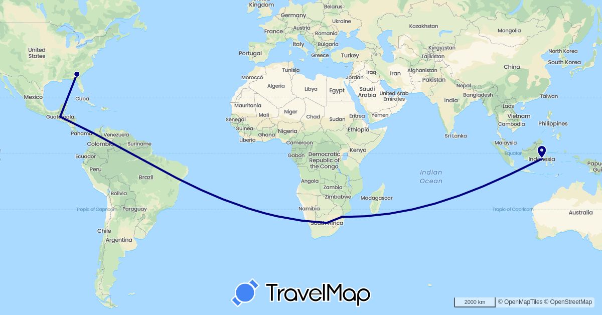 TravelMap itinerary: driving in Guatemala, Indonesia, Swaziland, United States, South Africa (Africa, Asia, North America)